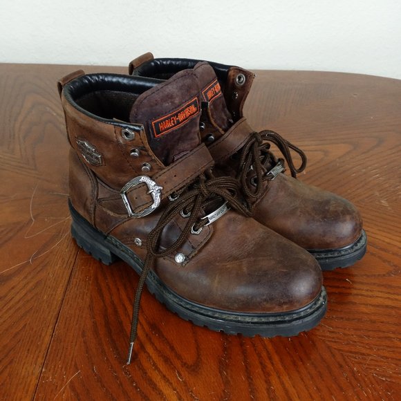 Harley-Davidson Shoes - Harley Davidson Brown Leather Boots Monk Strap Metal Buckle Women's 9